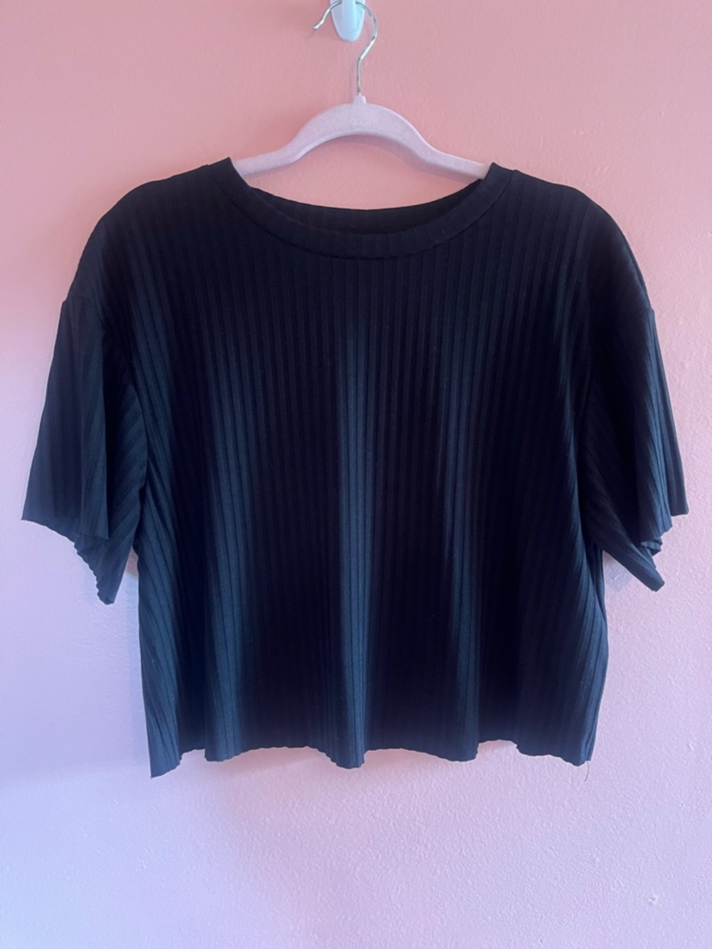 H&M Black Ribbed Boxy Short Sleeve Tee
